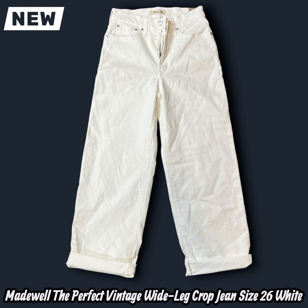 New NWT Madewell The Perfect Vintage Wide-Leg Crop Jean Size 26 White